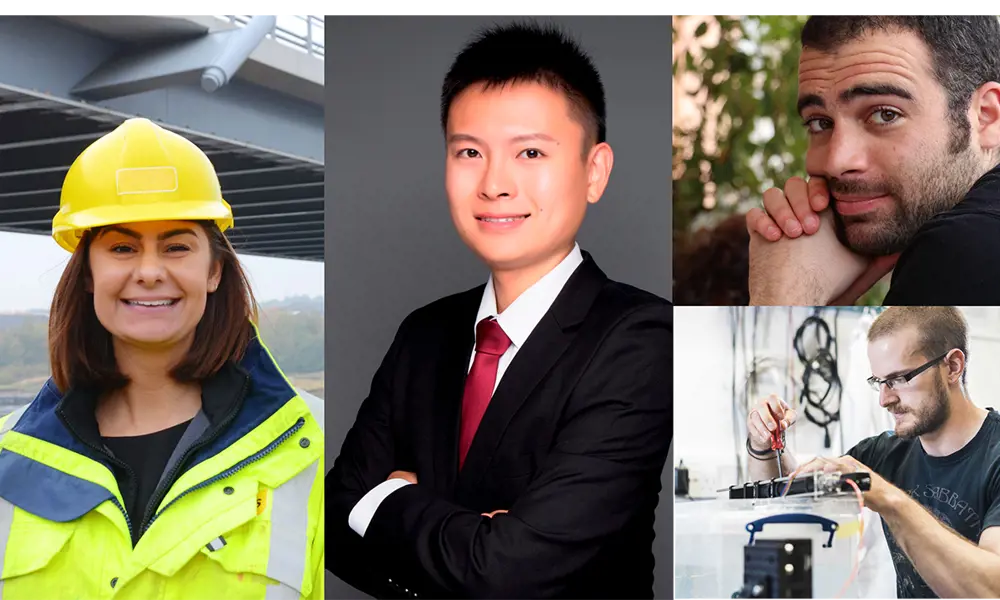 Profile shots of Amy Wright (left), Dr Boyang Shen (middle), Dr Andrea De Luca (top right) and Dr Richard Colchester (bottom right).