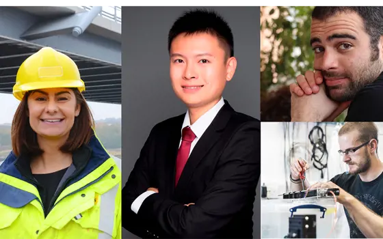 Profile shots of Amy Wright (left), Dr Boyang Shen (middle), Dr Andrea De Luca (top right) and Dr Richard Colchester (bottom right).