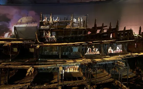 The wooden remains of the Mary Rose ship.