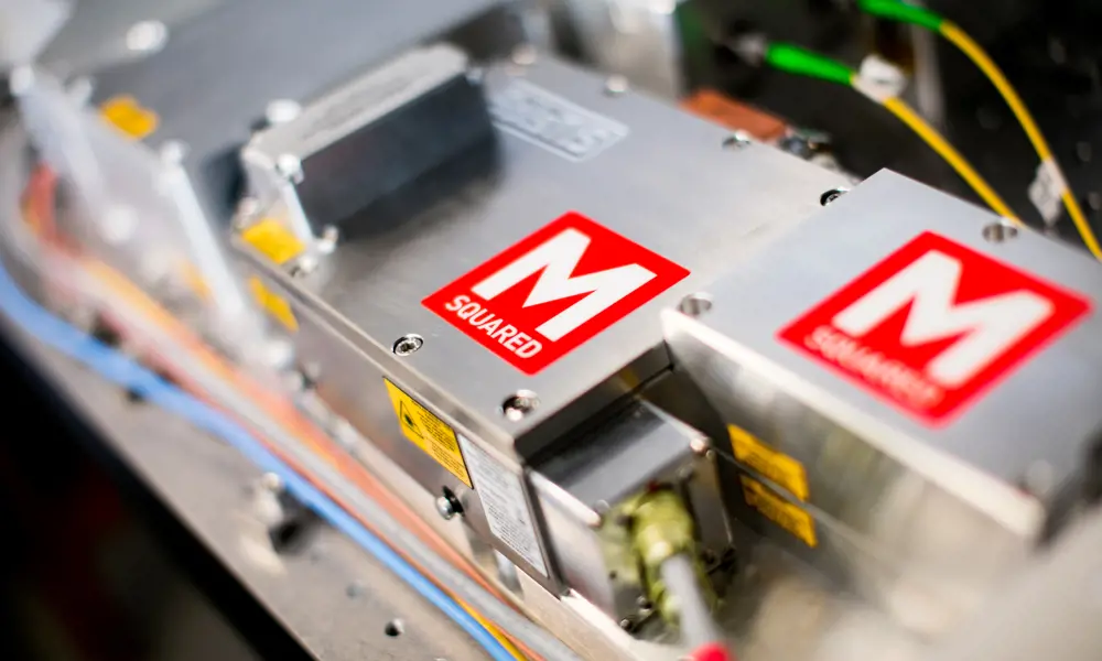 Casing for the M squared laser with the m squared logo stuck on.