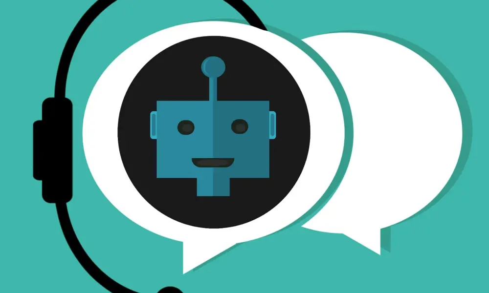 A cartoon of a robot head in a speech bubble