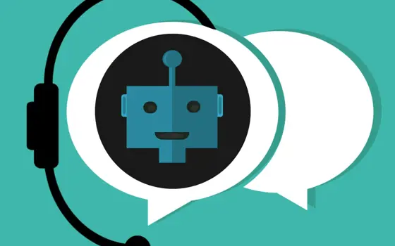 A cartoon of a robot head in a speech bubble