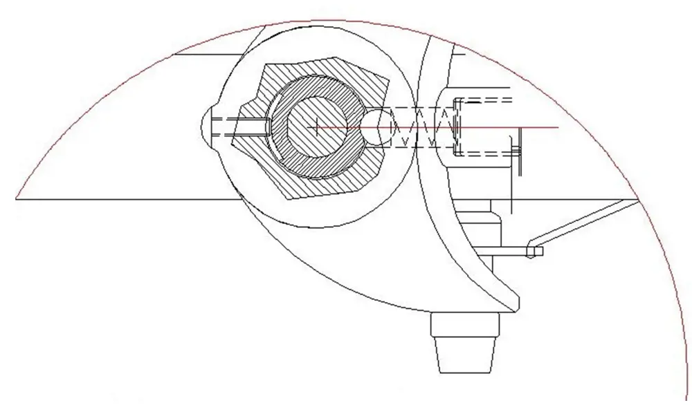 A digitally drawn design of a ballbearing in a dent on the Trekinetic wheelchair. 