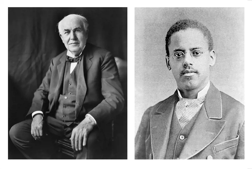 Original black and white photographs of Thomas Edison and Howard Latimer.