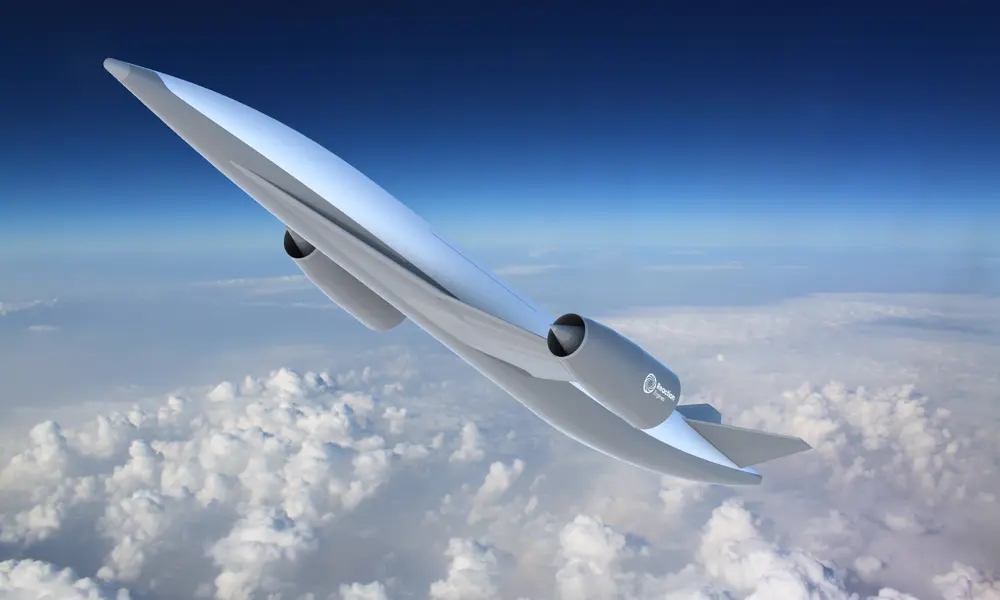 A concept spaceplane in the sky that is entering space, which would be powered by SABRE technology.